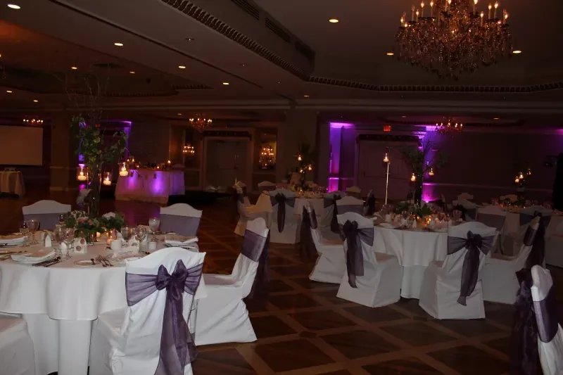 Purple uplighting with plum sashes
